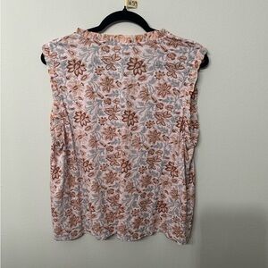 Floral Ruffle Sleeve Blouse - Brown and Gray